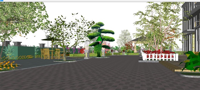 别墅小庭院景观设计方案SU模型(2)