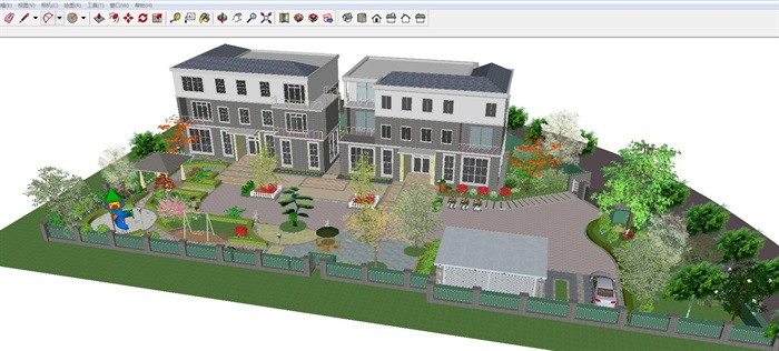 别墅小庭院景观设计方案SU模型(3)
