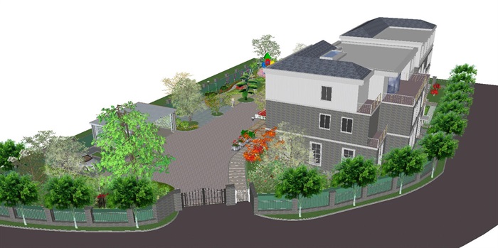 别墅小庭院景观设计方案SU模型(5)