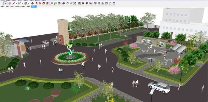 2个中学校门与入口广场景观设计方案SU模型(2)