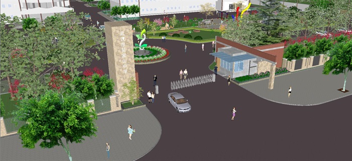 2个中学校门与入口广场景观设计方案SU模型(3)