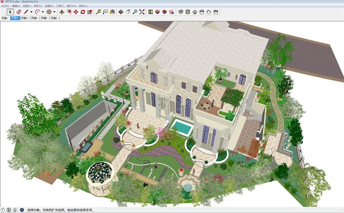 法式别墅建筑与景观设计方案SU模型(2)