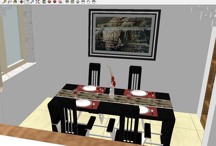 现代简约风格客餐厅室内设计方案SU模型(3)