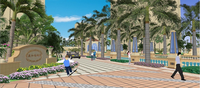中骏棕榈湾入口景观设计方案SU模型(1)
