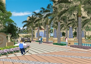 中骏棕榈湾入口景观设计方案SU(草图大师)模型