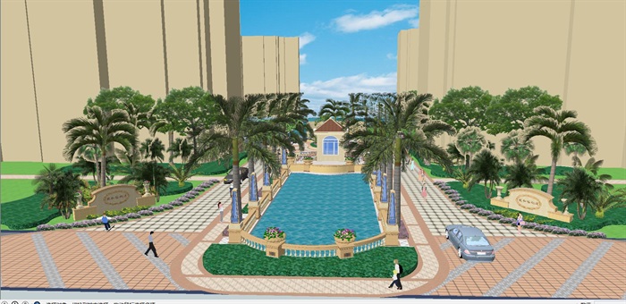 中骏棕榈湾入口景观设计方案SU模型(3)