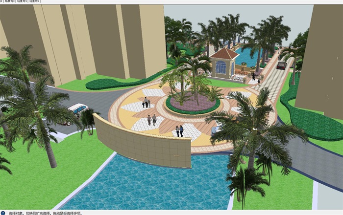 中骏棕榈湾入口景观设计方案SU模型(4)