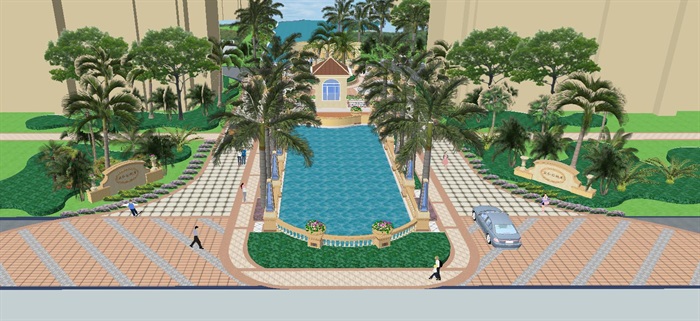 中骏棕榈湾入口景观设计方案SU模型(5)