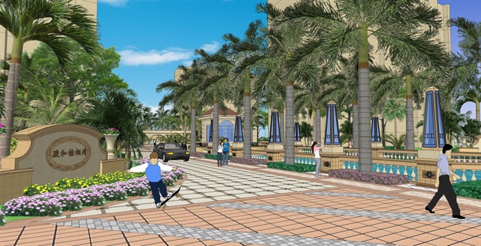 中骏棕榈湾入口景观设计方案SU模型(6)
