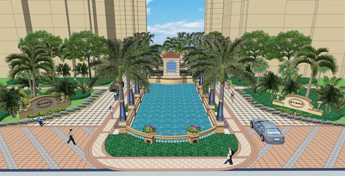 中骏棕榈湾入口景观设计方案SU模型(7)