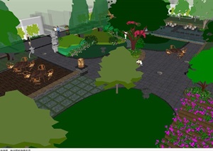 小区中庭景观设计方案SU(草图大师)模型
