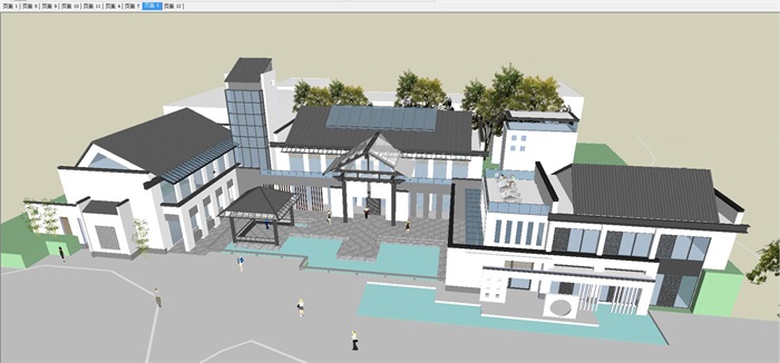 新中式会所建筑设计方案SU模型(1)
