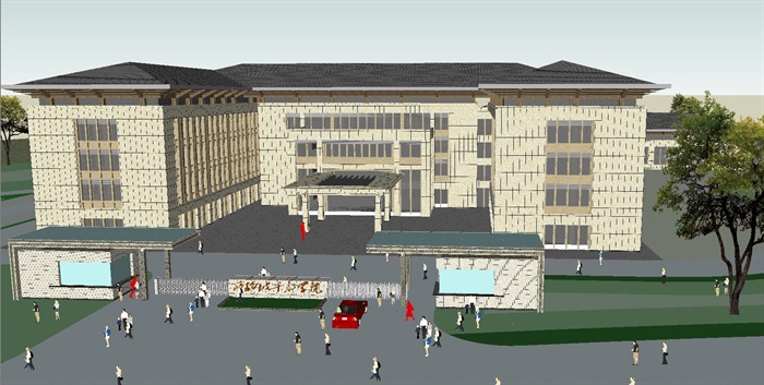 新中式西柏坡干部学院方案建筑设计方案SU模型(2)