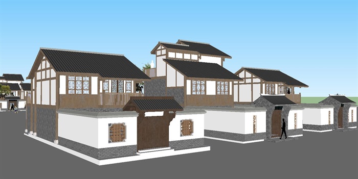3个川东风格别墅户型建筑设计方案SU模型(7)