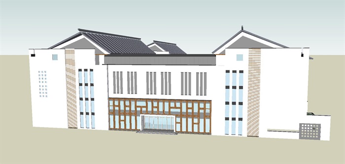 新中式老干部活动中心建筑设计方案SU模型(5)