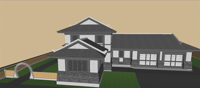 日式别墅建筑设计方案SU模型(1)