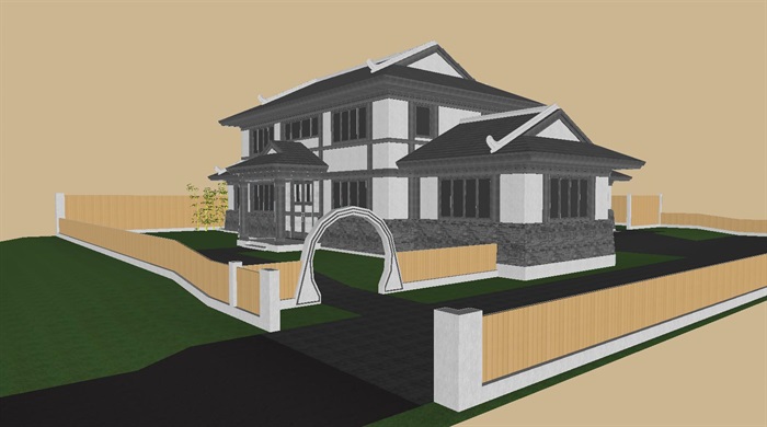 日式别墅建筑设计方案SU模型(2)