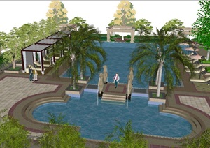 小区游泳池景观设计方案SU(草图大师)模型