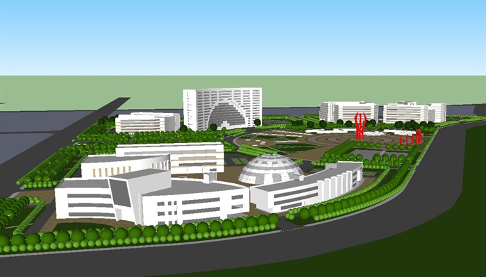 城市商务办公区建筑设计方案SU模型(5)