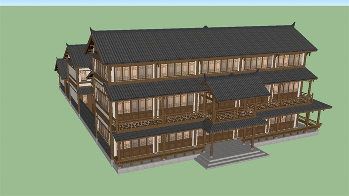 南方二进院古建建筑设计方案SU模型(1)
