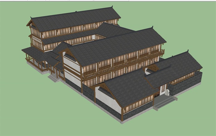 南方二进院古建建筑设计方案SU模型(2)