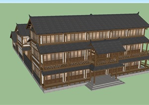 南方二进院古建建筑设计方案SU(草图大师)模型