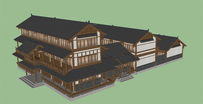 南方二进院古建建筑设计方案SU模型(3)