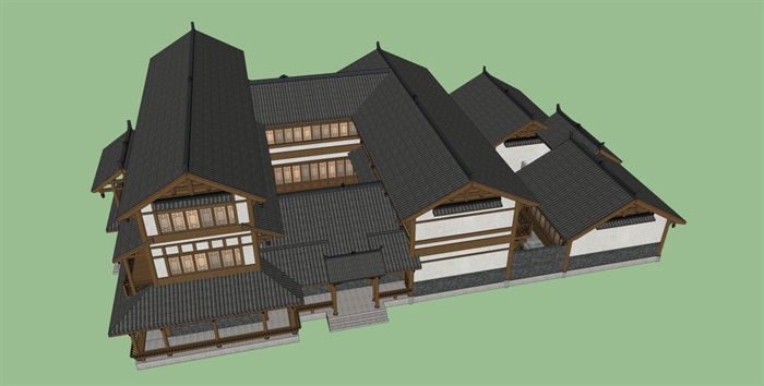 南方二进院古建建筑设计方案SU模型(6)