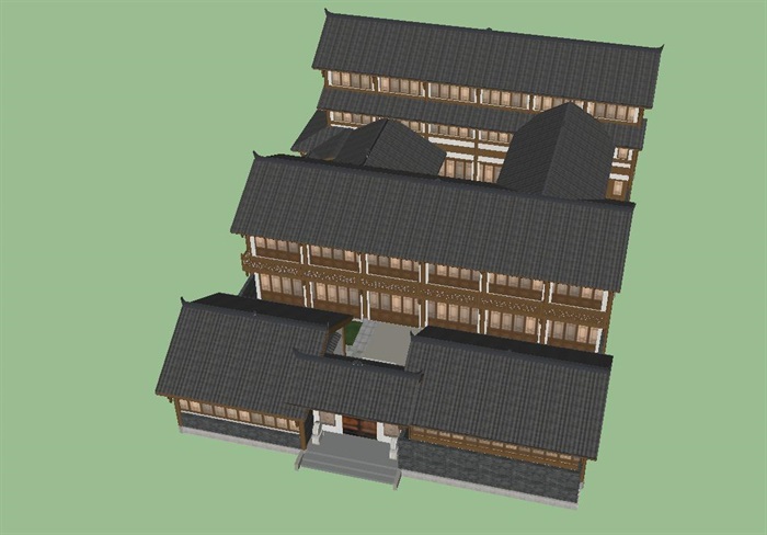 南方二进院古建建筑设计方案SU模型(7)