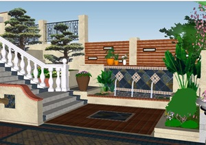 别墅前后院花园设计方案SU(草图大师)模型