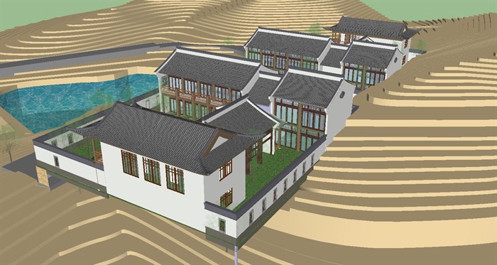 古典中式别墅建筑设计方案SU模型(1)