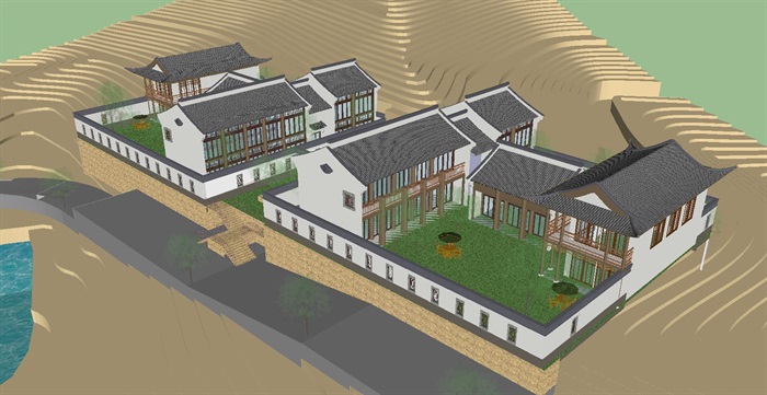 古典中式别墅建筑设计方案SU模型(2)