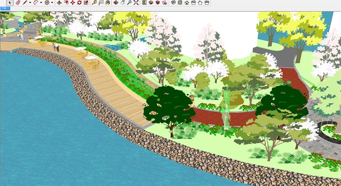 河边驳岸景观设计方案SU模型(1)