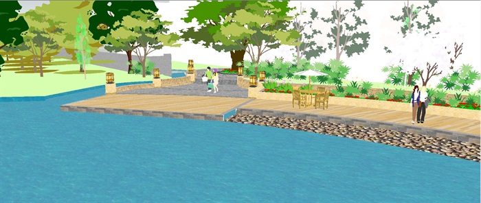 河边驳岸景观设计方案SU模型(4)