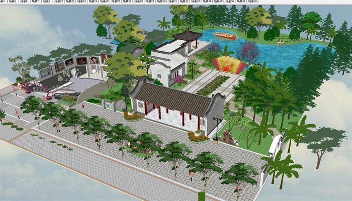 仿古中式公园景观设计方案SU模型(2)