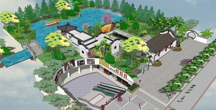 仿古中式公园景观设计方案SU模型(3)