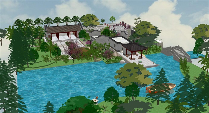 仿古中式公园景观设计方案SU模型(4)
