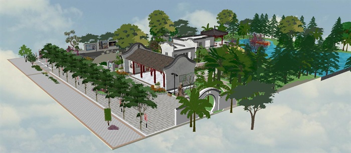 仿古中式公园景观设计方案SU模型(5)