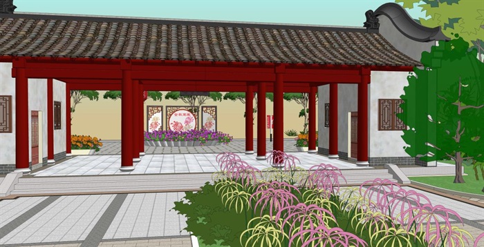 仿古中式公园景观设计方案SU模型(8)