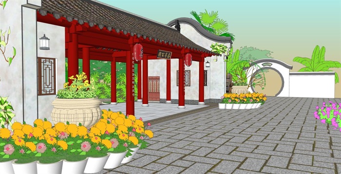 仿古中式公园景观设计方案SU模型(9)