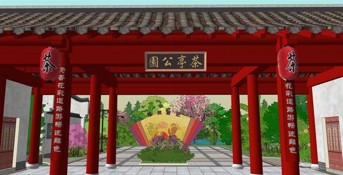 仿古中式公园景观设计方案SU模型(13)