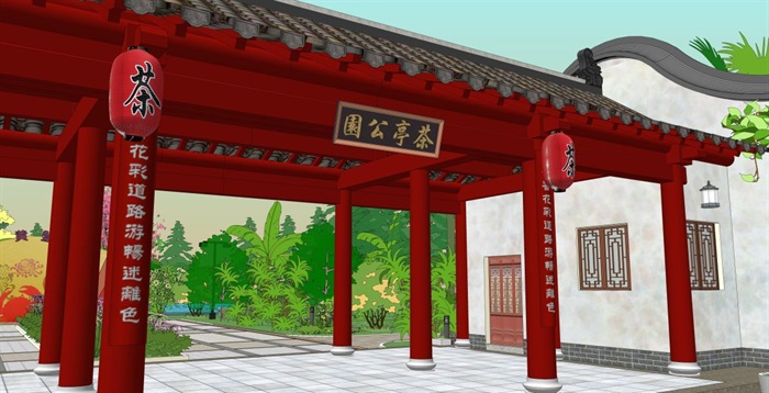 仿古中式公园景观设计方案SU模型(15)