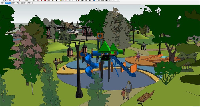 公园景观规划设计方案SU模型(6)