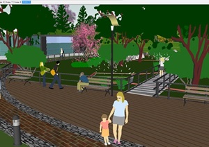 街头休闲公园景观设计方案SU(草图大师)模型