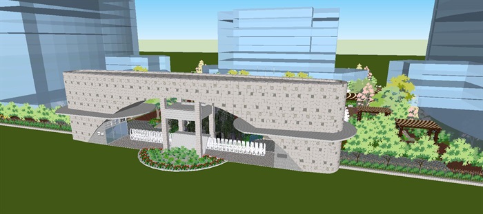 办公中心中庭景观设计方案SU模型(5)