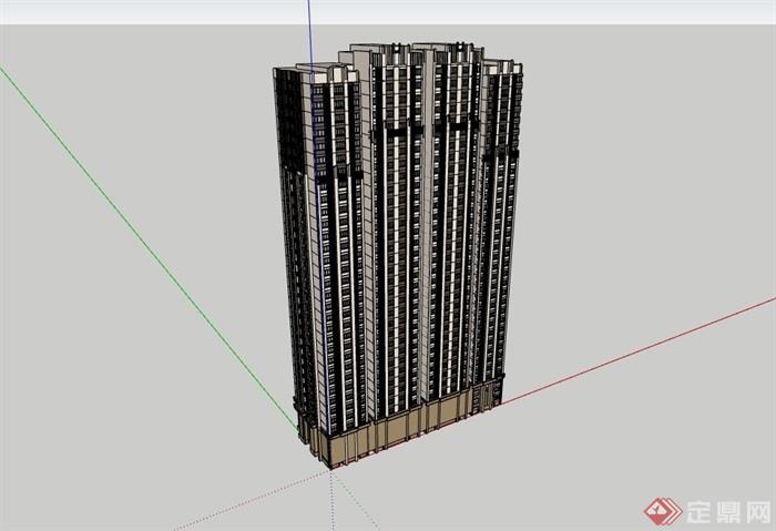 高层现代居住详细建筑楼su模型