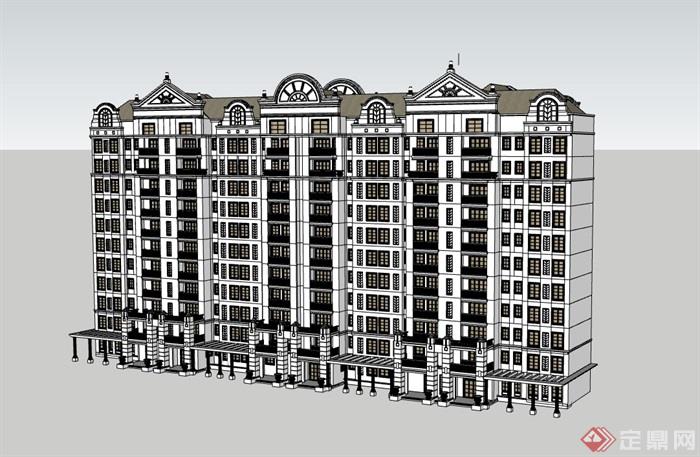 欧式高层住宅完整的建筑楼设计su模型