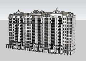 欧式高层住宅完整的建筑楼设计SU(草图大师)模型