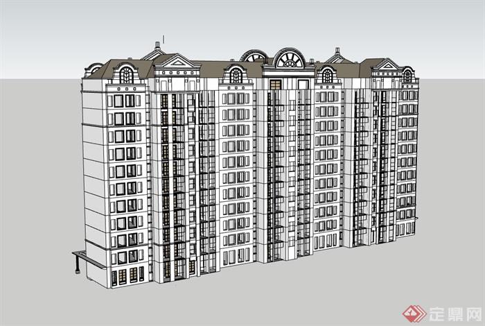 欧式高层住宅完整的建筑楼设计su模型