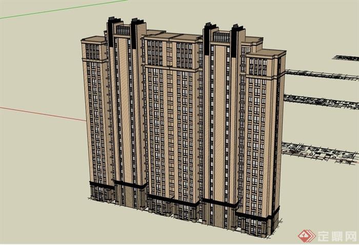 现代高层住宅完整的建筑楼设计su模型